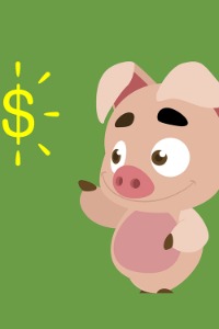 Cartoon image of a pig reaching towards a dollar sign.