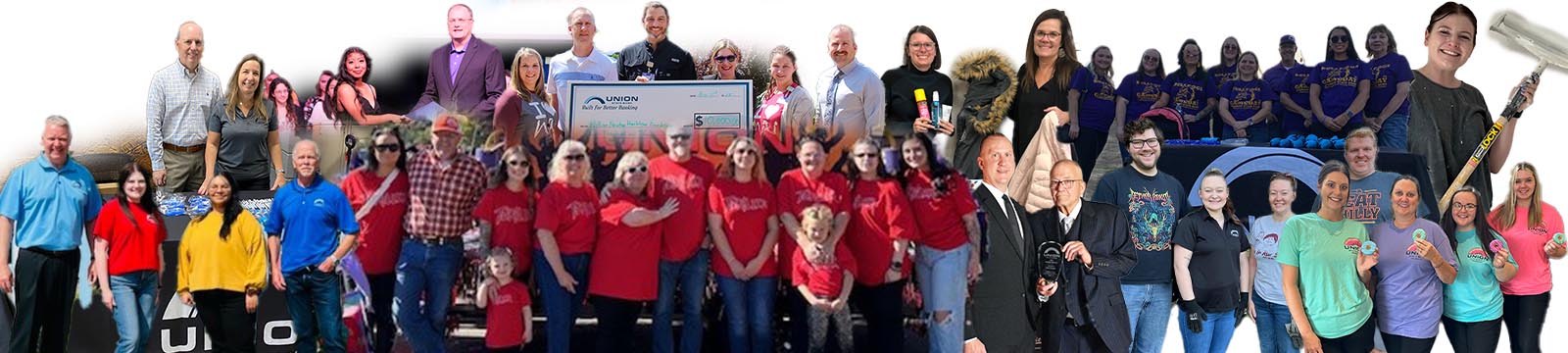 Photo collage of various Union State Bank staff members volunteering.