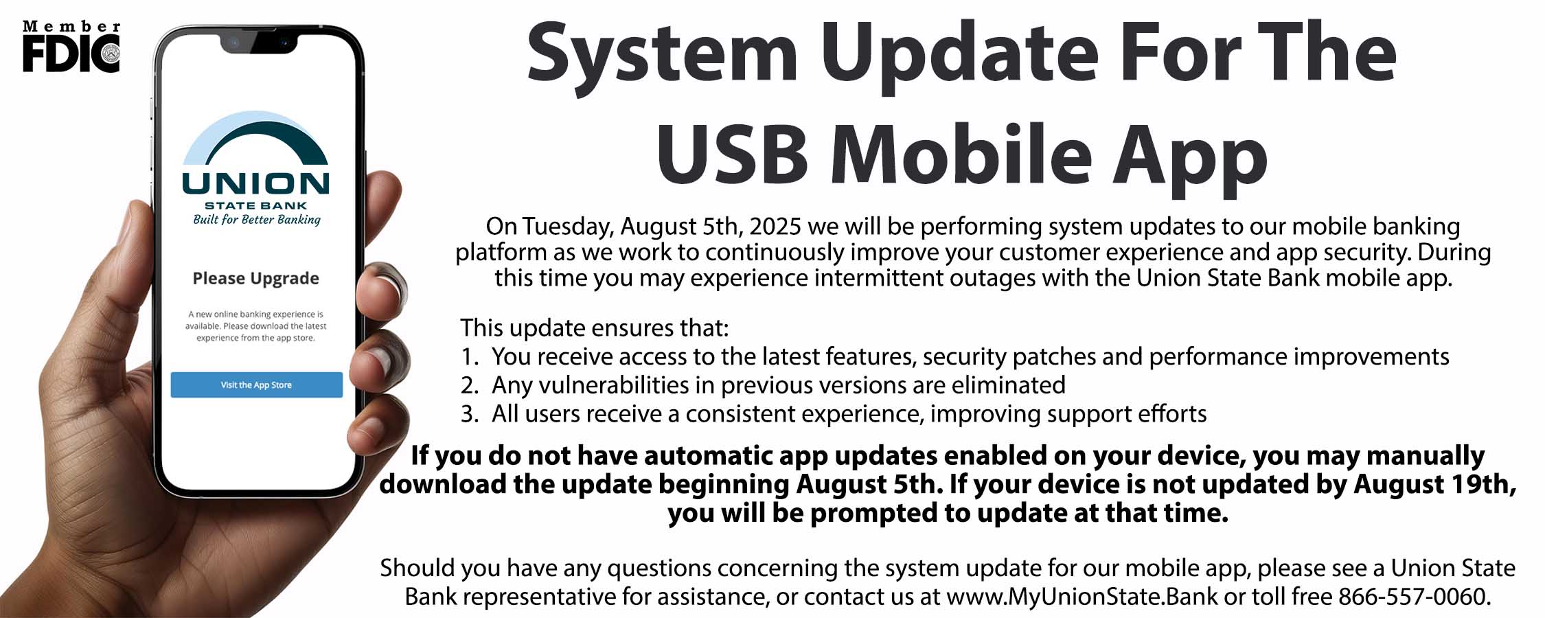 System update for USB mobile app on 8/5/2025. 