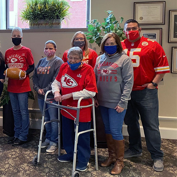 The USB team wearing their Kansas City Chiefs gear in support of the football team's Super Bowl appearance.