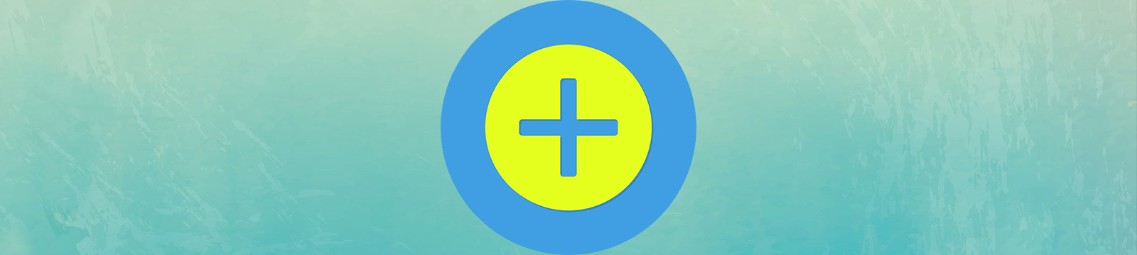 Image of a blue circle with a yellow center. In the middle of the circle is a blue plus symbol. 