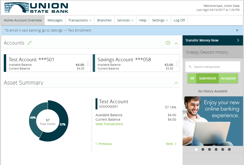 Image of screenshot for online banking