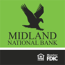 Image of the Midland National Bank eagle logo with the equal housing lender and Member FDIC logos.
