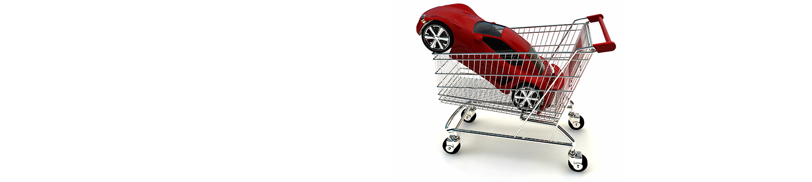 Image of a red sports car inside of a shopping cart.