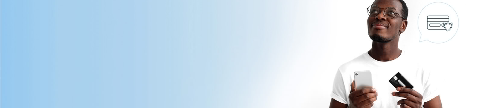 header image of man with mobile phone and bank card