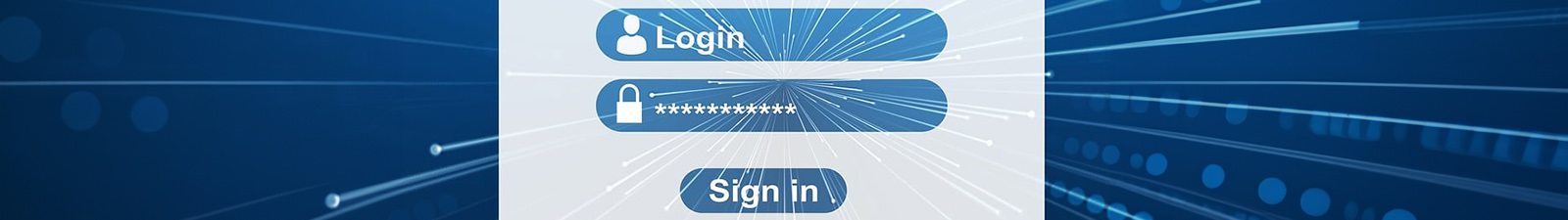 Graphic of a log in screen with digital artwork background.