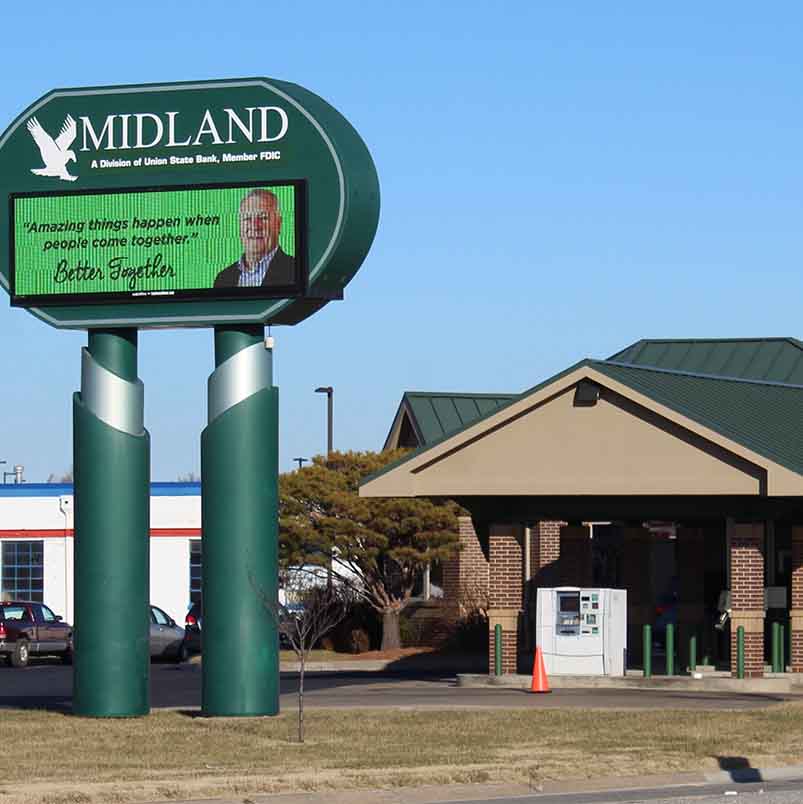 Photo of the exterior of the Washington Road Midland Bank location in Newton, KS.