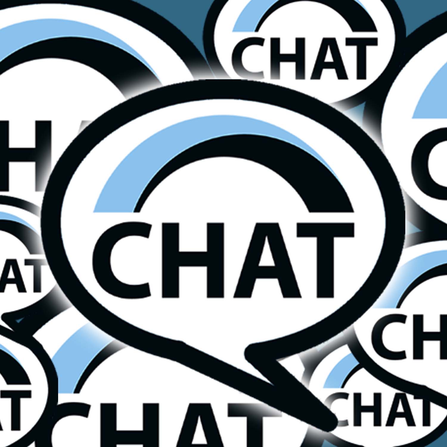 Multiple icons of the USB chat bubble overlayed in various sizes.